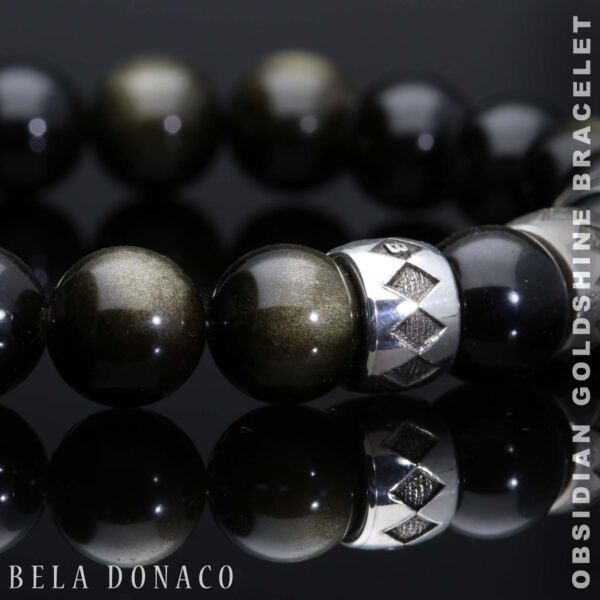 Armband Luxury B10 – Gold sheen Obsidiaan – Geoxideerd Sterling Zilver