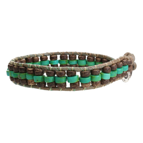 Armband Bohemian B6 x 3 – Hubei Turquoise – kokos – groen vintage leer