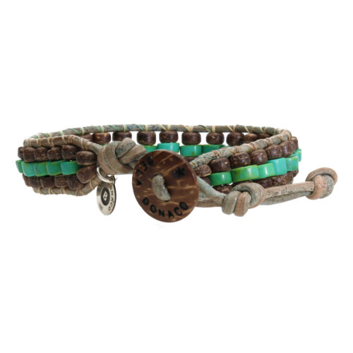 Armband Bohemian B6 x 3 – Hubei Turquoise – kokos – groen vintage leer