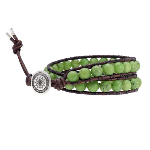 Wikkelarmband Classic B8 – Canadese Jade – vintage bruin leer – Sterling Zilver