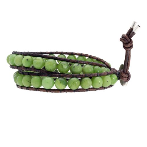 Wikkelarmband Classic B8 – Canadese Jade – vintage bruin leer – Sterling Zilver