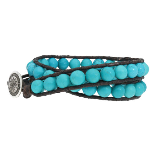 Wikkelarmband Classic B8  – Turquoise – vintage bruin leer – Sterling Zilver