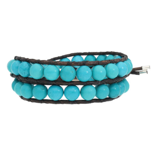 Wikkelarmband Classic B8  – Turquoise – vintage bruin leer – Sterling Zilver