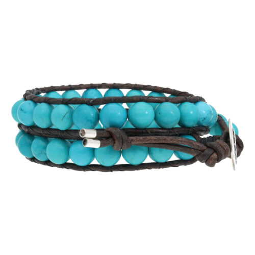 Wikkelarmband Classic B8  – Turquoise – vintage bruin leer – Sterling Zilver