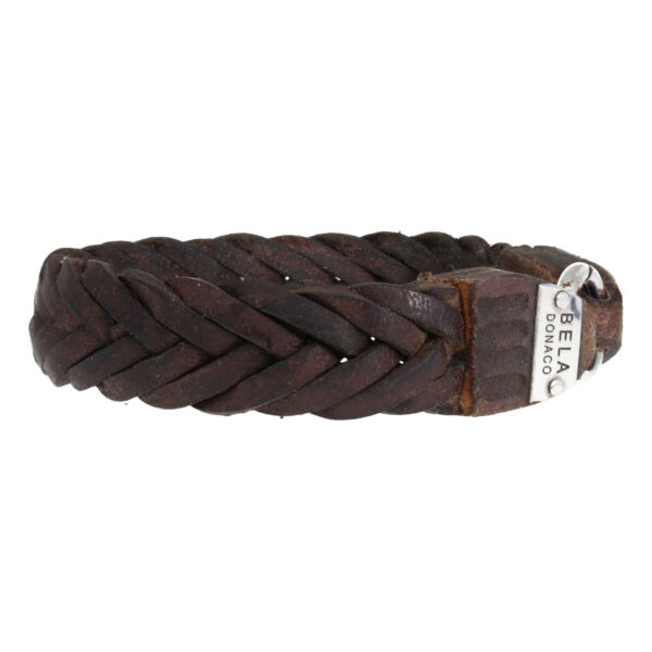 Armband Supreme W15 – Gevlochten vintage bruin leder – Sterling Zilver