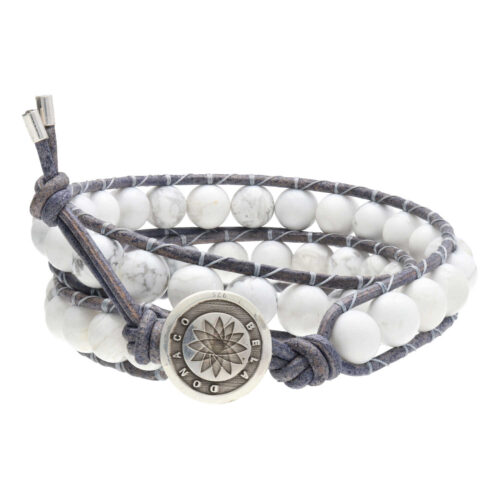 Wikkelarmband Classic B8 – Howliet – vintage blauw/grijs Leder – Sterling Zilver