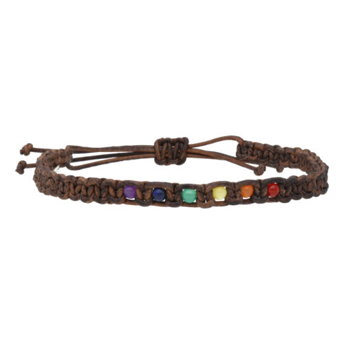 Enkelbandje Bohemian B4 – multi stone & color – Vintage bruin leer