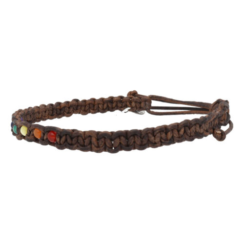 Enkelbandje Bohemian B4 – multi stone & color – Vintage bruin leer