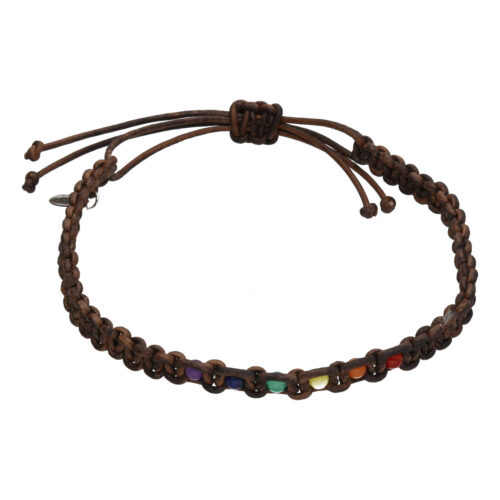 Enkelbandje Bohemian B4 – multi stone & color – Vintage bruin leer