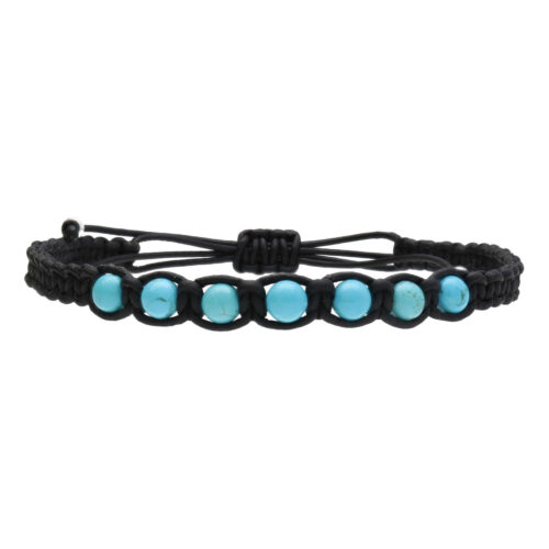 Enkelbandje Bohemian B6 – Turquoise – zwart  gevlochten Leer