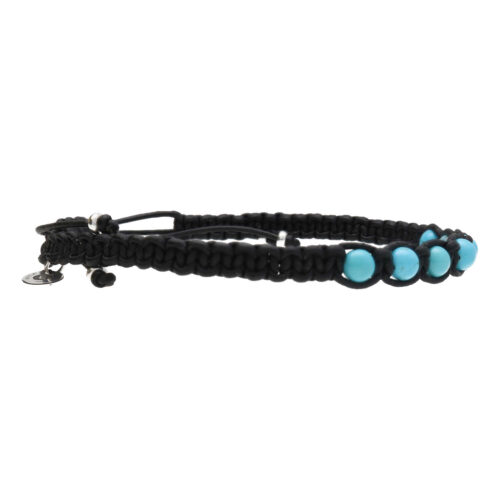 Enkelbandje Bohemian B6 – Turquoise – zwart  gevlochten Leer