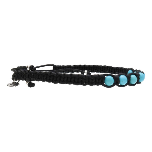Enkelbandje Bohemian B6 – Turquoise – zwart  gevlochten Leer