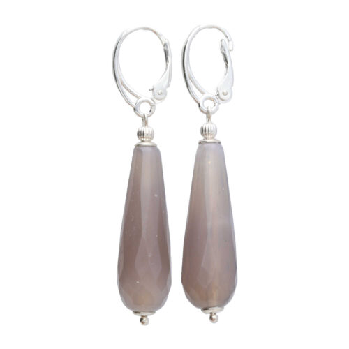 Oorbellen Art Deco – Taupe facet Agaat – Sterling Zilver