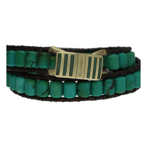 Wikkelarmband Bohemian Supreme B6 – Groen – Turquoise – Messing – Leer