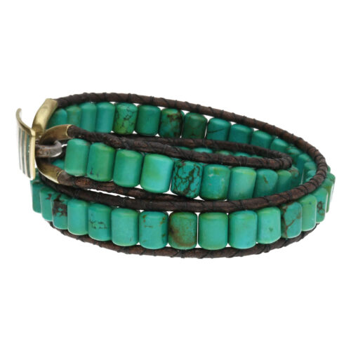 Wikkelarmband Bohemian Supreme B6 – Groen – Turquoise – Messing – Leer