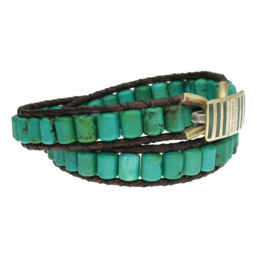 Wikkelarmband Bohemian Supreme B6 – Groen – Turquoise – Messing – Leer