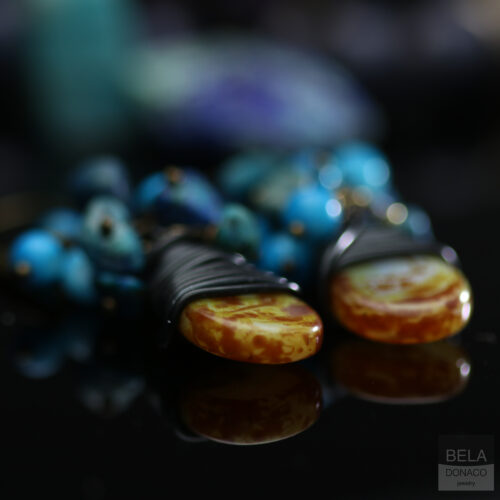 Oorbellen Bohemian – Tsjechisch glas druppel – Chrysocolla – Parelmoer