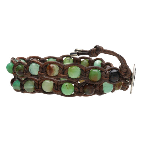 Wikkelarmband Classic B6 – Chrysopraas – vintage bruin Leer – Sterling Zilver