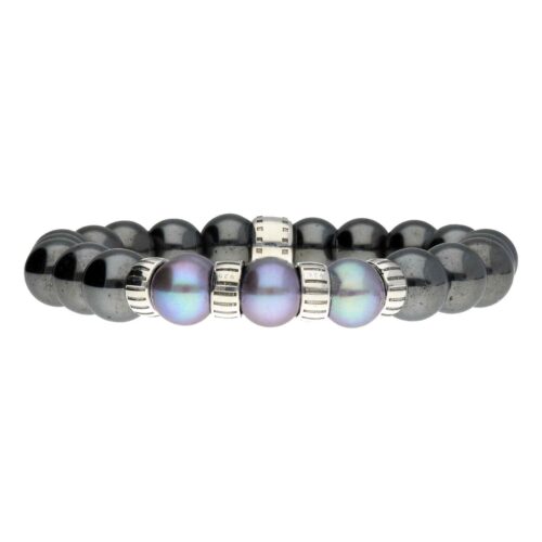 Armband Luxury B10 – Hematiet – Grijze Parels – Sterling Zilver