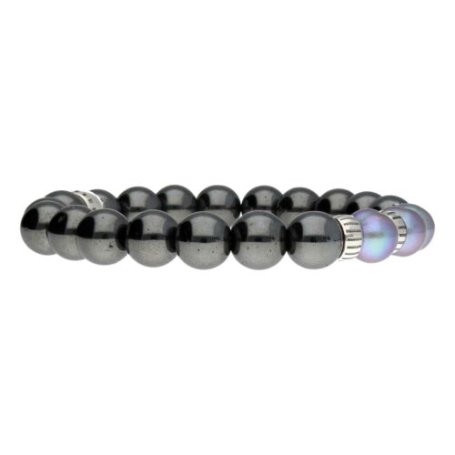 Armband Luxury B10 – Hematiet – Grijze Parels – Sterling Zilver
