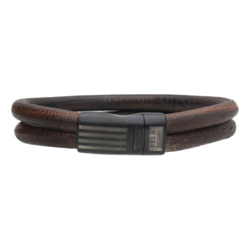 Armband Business line W12 – Black plated RVS – Bruin – vintage leder