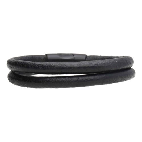 Armband Business line W12 – Black plated RVS – Zwart – vintage leder
