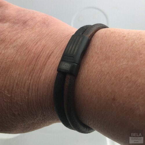 Armband Business line W12 – Black plated RVS – Bruin – Zwart  – vintage leder