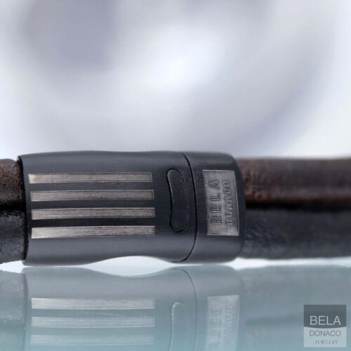 Armband Business line W12 – Black plated RVS – Bruin – vintage leder