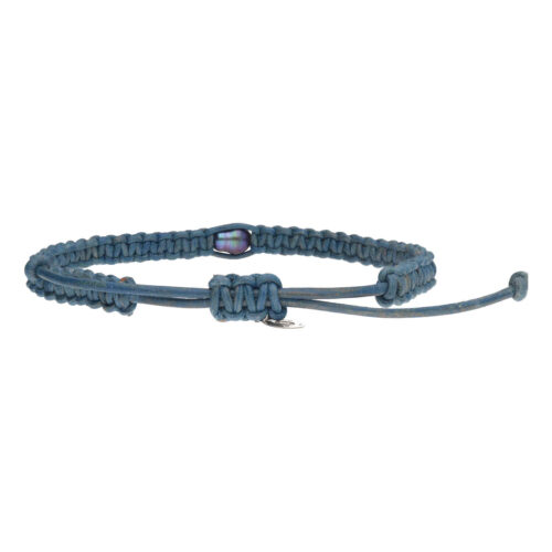 Heren enkelband Classic B8 – Zwarte Parel – blauw vintage leder macrame