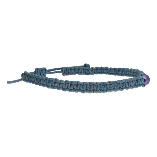 Heren enkelband Classic B8 – Zwarte Parel – blauw vintage leder macrame