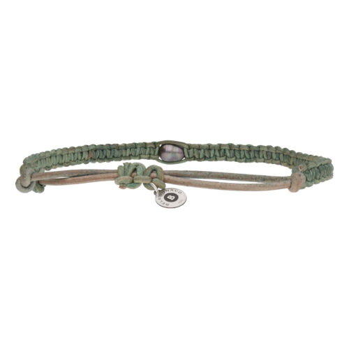 Heren enkelband Classic B8 – Zwarte Parel – groen vintage leder macrame