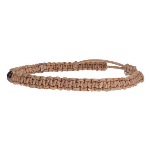 Heren enkelband Classic B8 – Zwarte Parel – naturel leder macrame