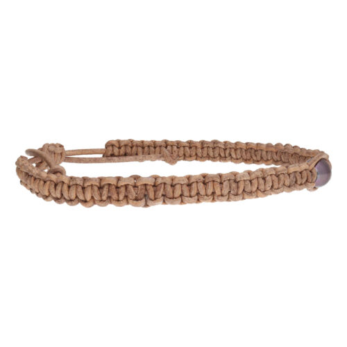 Heren enkelband Classic B8 – Zwarte Parel – naturel leder macrame