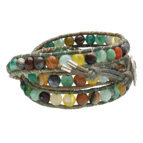 Wikkelarmband Classic B6 – multicolor Facet Agaat – Sterling Zilver