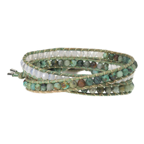 Wikkelarmband Bohemian B4 – facet Afrikaanse Turquoise – facet Agaat – Sterling Zilver