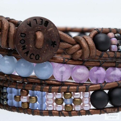 Wikkelarmband Bohemian B6 – Amethist – Angeliet – Onyx – Tsjechisch glas