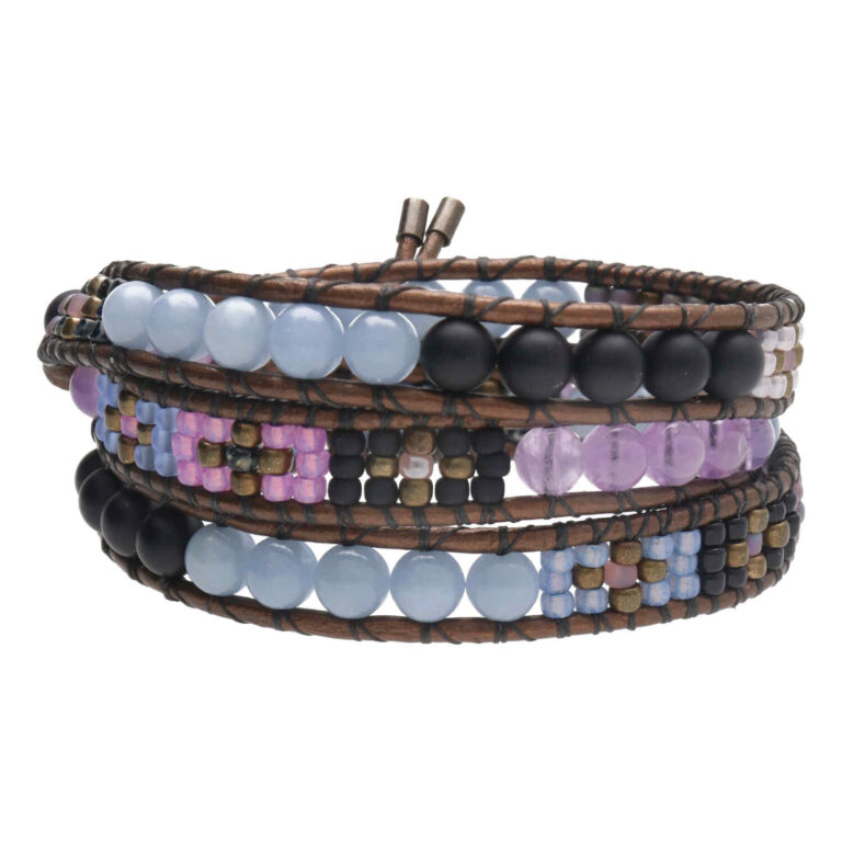 Wikkelarmband Bohemian B6 - Amethist - Angeliet - Onyx - Tsjechisch glas