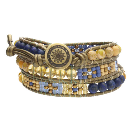 Wikkelarmband Bohemian B6 – Lapis Lazuli – Regaliet Jaspis – Citrien – Tsjechisch glas – Messing