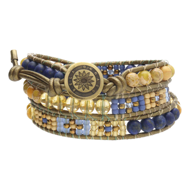 Wikkelarmband Bohemian B6 - Lapis Lazuli - Regaliet Jaspis - Citrien - Tsjechisch glas - Messing