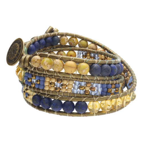 Wikkelarmband Bohemian B6 – Lapis Lazuli – Regaliet Jaspis – Citrien – Tsjechisch glas – Messing