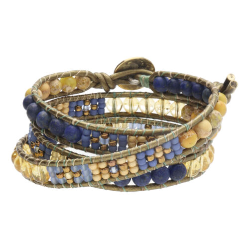 Wikkelarmband Bohemian B6 – Lapis Lazuli – Regaliet Jaspis – Citrien – Tsjechisch glas – Messing