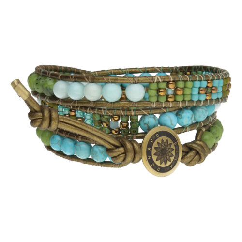 Wikkelarmband Bohemian B6 – Turquoise – Canadese Jade – Jade – Tsjechisch glas – Messing