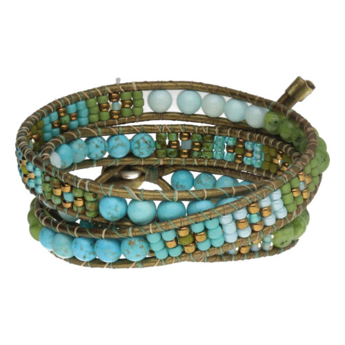 Wikkelarmband Bohemian B6 – Turquoise – Canadese Jade – Jade – Tsjechisch glas – Messing