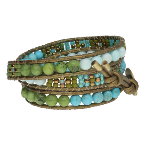 Wikkelarmband Bohemian B6 – Turquoise – Canadese Jade – Jade – Tsjechisch glas – Messing