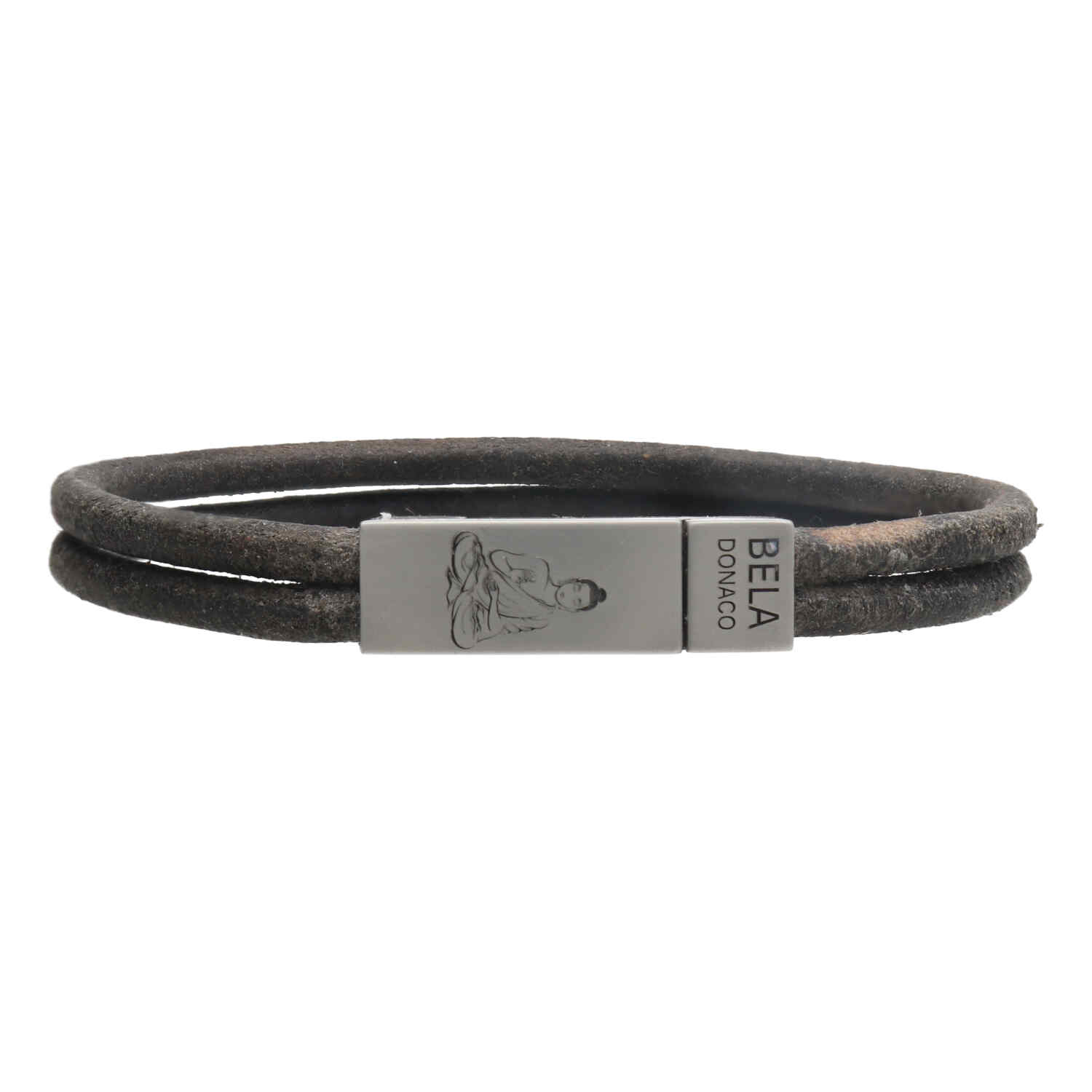 Armband Business line W7 - Buddha - RVS - vintage zwart leder-6