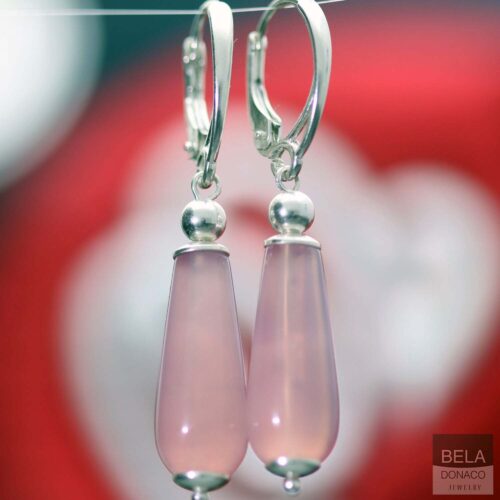 Oorbellen Classic – roze Chalcedoon – Sterling Zilver