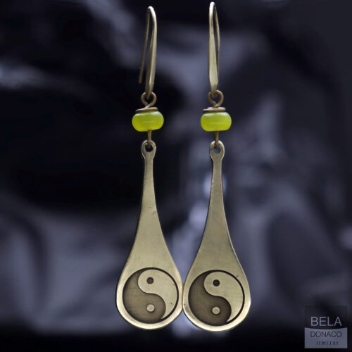 Oorbellen Minimalisme  – Spiritual – Yin Yang – Peridot – Messing