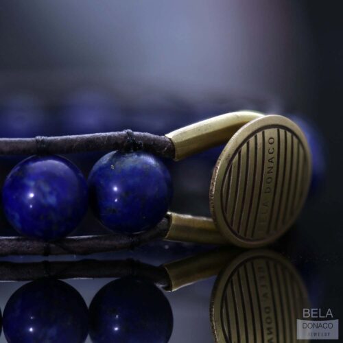 Armband Classic B10 – Lapis Lazuli – blauw vintage leer – Messing