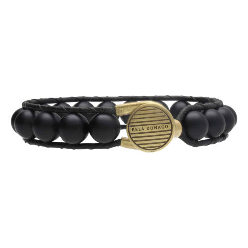 Armband Classic B10 – mat Onyx – zwart leer – Messing