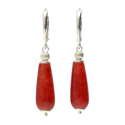 Oorbellen Art Deco – Rode Jade – Sterling Zilver